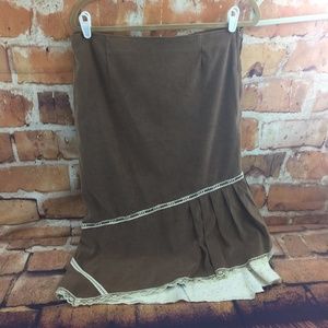 🌸 Gypsy Jeans Brown Faux Suede Skirt Lace Trim H5